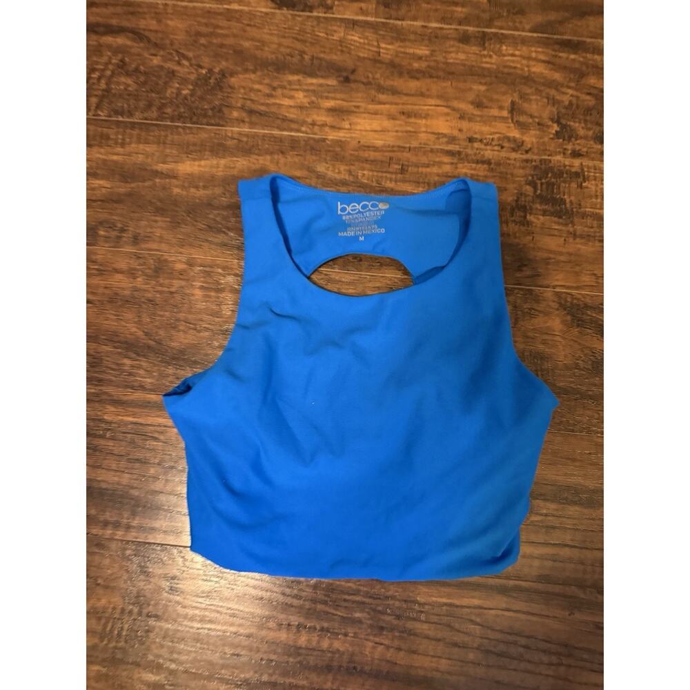 Women's Becca Sports Bra Athletic Top Open Strappy Back Blue Size M